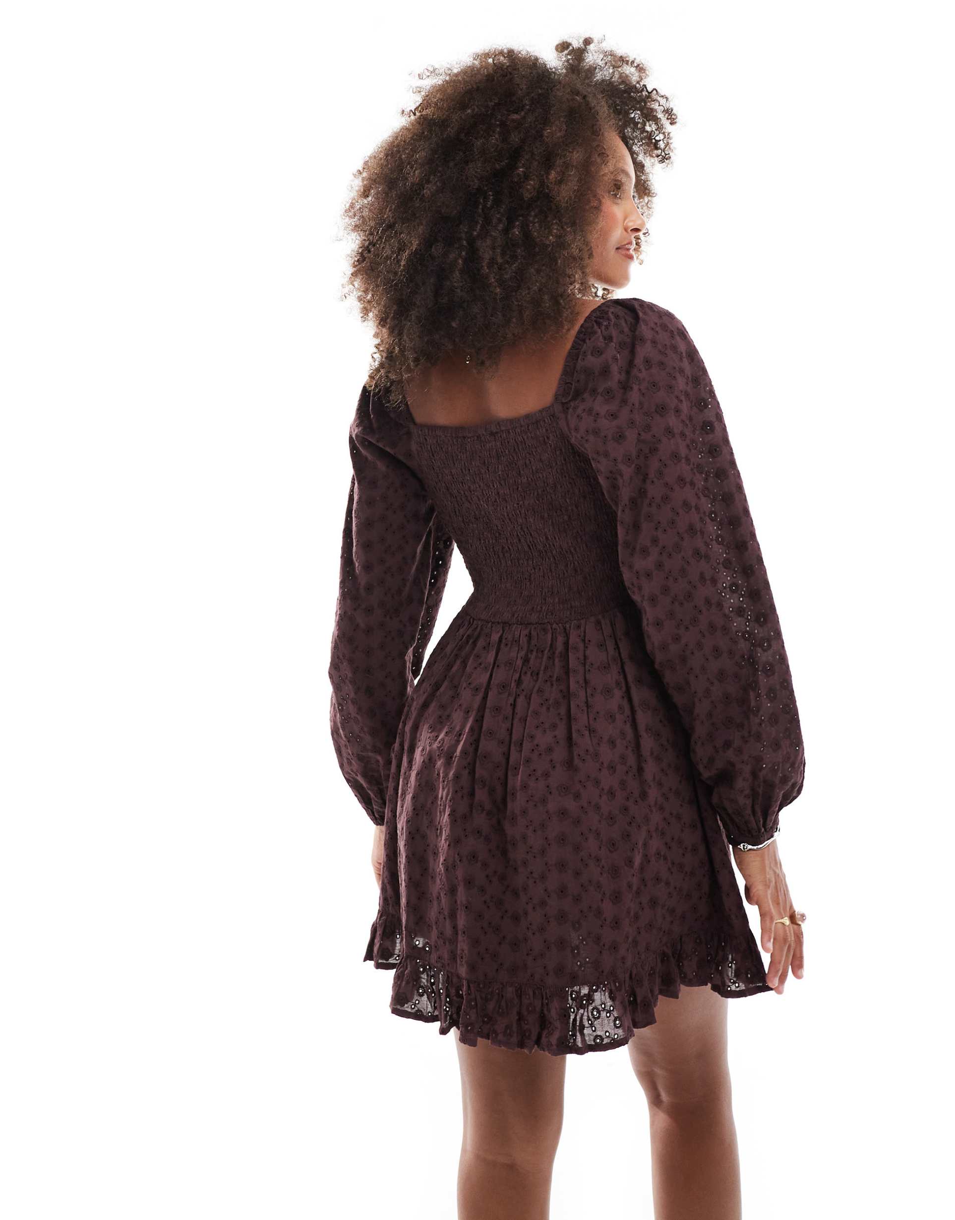 miss selfridge broderie corset mini dress in choc