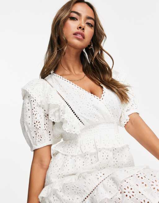 Miss Selfridge broderie frill detail mini dress in ivory