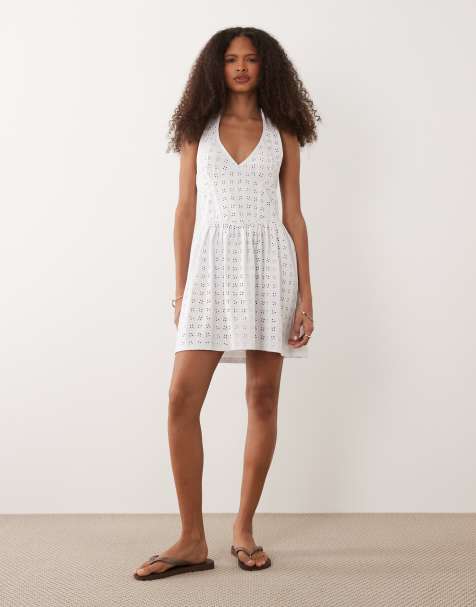 Miss Selfridge broderie halterneck corset mini dress in cream - view 1