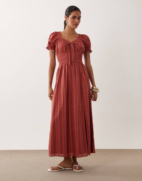 Miss Selfridge broderie milkmaid maxi dress in mauve - view 1