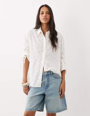 Miss Selfridge Broderie Oversized Shirt In White