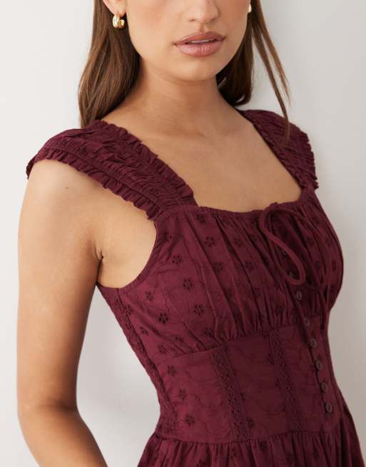 Miss Selfridge broderie playsuit in fig, 3 of 4