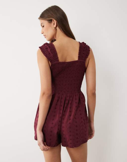 Miss Selfridge broderie playsuit in fig, 4 of 4