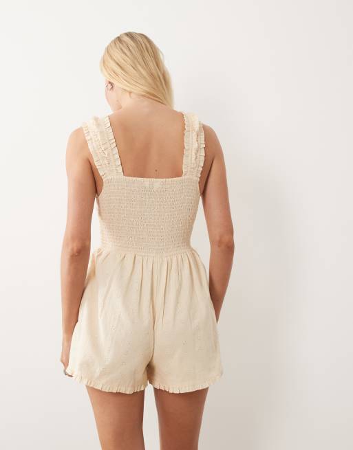 Miss Selfridge broderie playsuit in ivory, 3 of 4