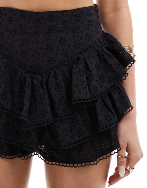 Black ruffle shorts best sale