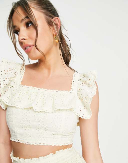 Ruffle strap cheap crop top