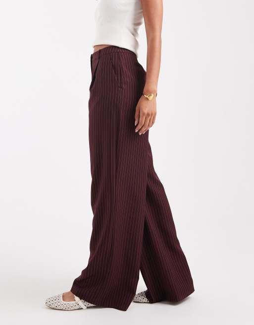 Miss Selfridge - Broek met krijtstreep in bordeauxrood, 2 van 5