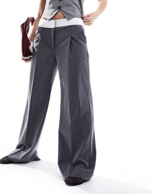 Miss Selfridge - Broek met omgevouwen tailleband in grijs, 5 van 5