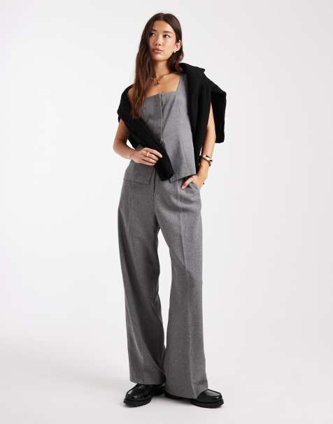 Miss Selfridge - Broek met wijde pijpen in grijs, deel van co-ord set - view 1