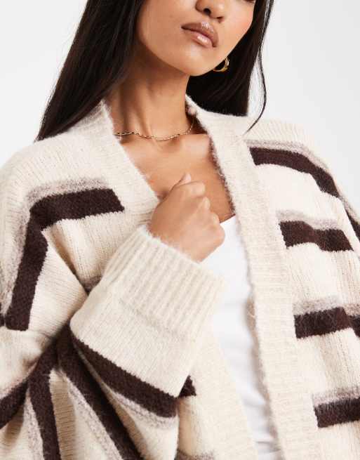Miss Selfridge - Børstet cardigan med brune striber fra kant til kant, 2 af 4