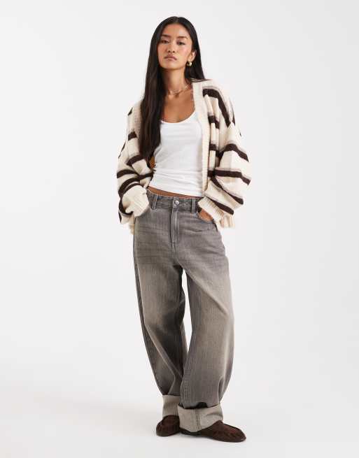 Miss Selfridge - Børstet cardigan med brune striber fra kant til kant, 3 af 4