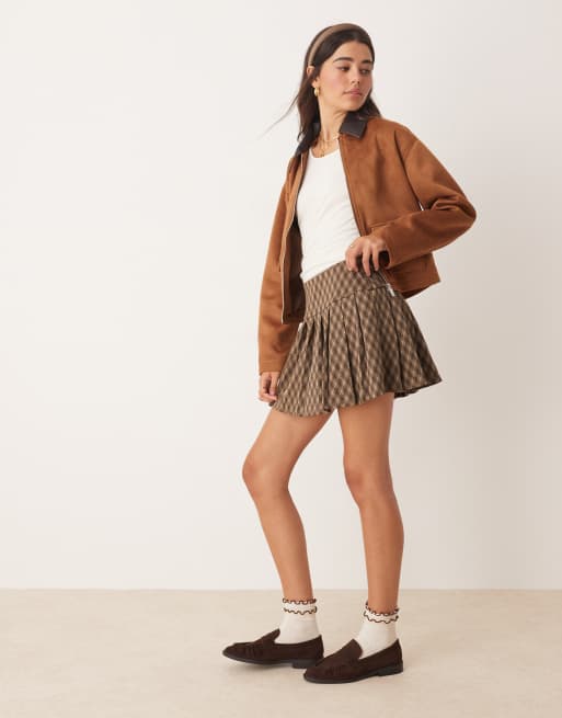 Miss Selfridge – Brun arbetsjacka i mockaimitation med kontrasterande manchesterkrage, 2 av 4