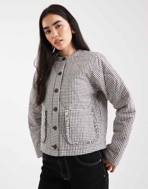 Miss Selfridge - Brun jakke med vatteringer og tern - view 1