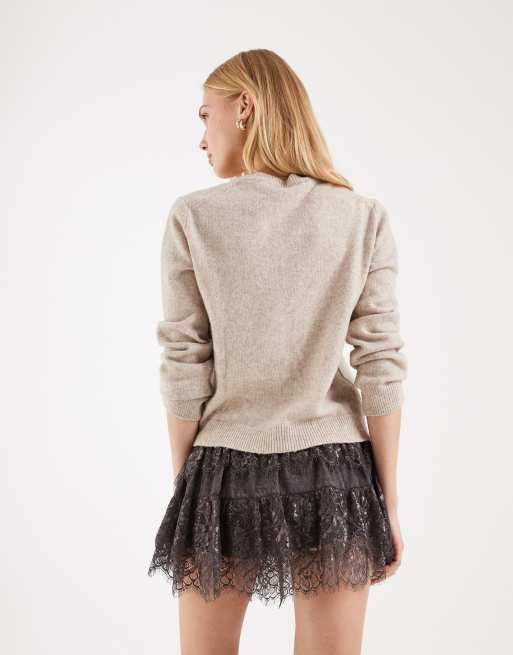 Miss Selfridge - Brun mininederdel i blondeblandet jacquard, 4 af 5