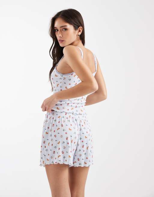 Miss Selfridge – Brunchmönstrade pyjamasshorts i pointelle, 3 av 5