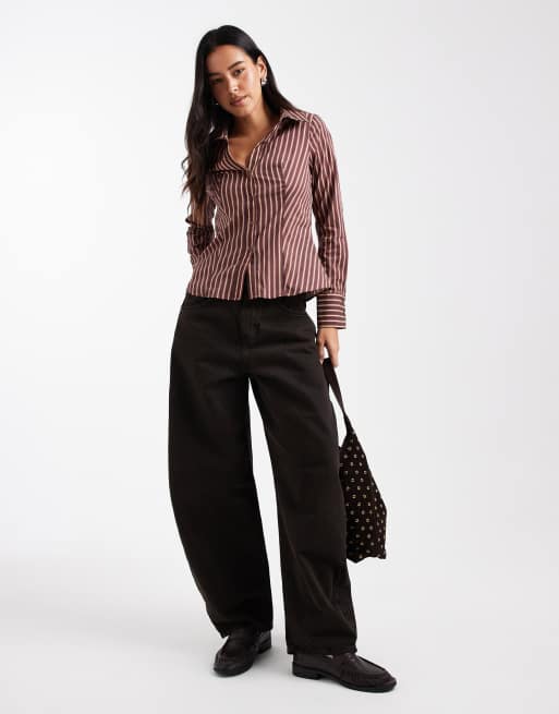 Miss Selfridge – Brunrandig, figursydd skjorta i poplin, 2 av 4
