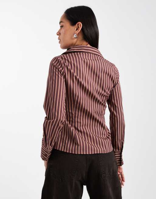 Miss Selfridge – Brunrandig, figursydd skjorta i poplin, 3 av 4