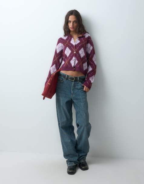 Miss Selfridge brushed argle cardigan in plum - view 1