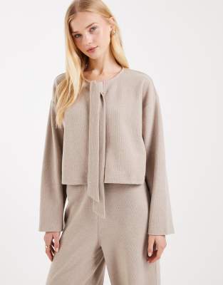 Miss Selfridge Brushed Cardigan With Tie Detail In Neutral