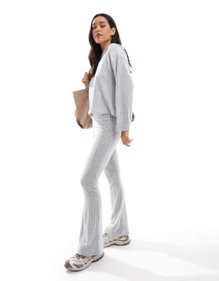 Miss Selfridge Brushed Chunky Rib Flare Pants In Gray