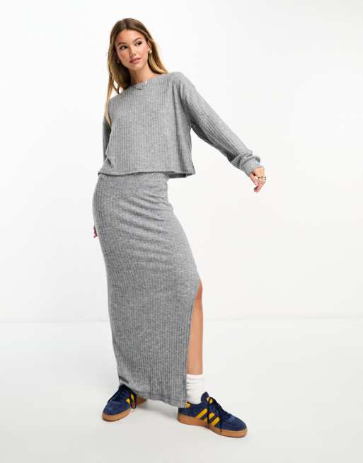 Grey ribbed 2025 skirt co ord