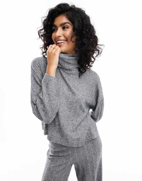 Miss Selfridge brushed cozy turtle neck top in gray - part of a set - view 1
