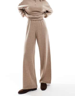 Miss Selfridge Brushed Jersey Wide Leg Pants In Neutral