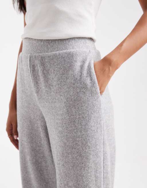 Miss Selfridge brushed jersey wide leg pants in light grey (part of a set), 3 of 5