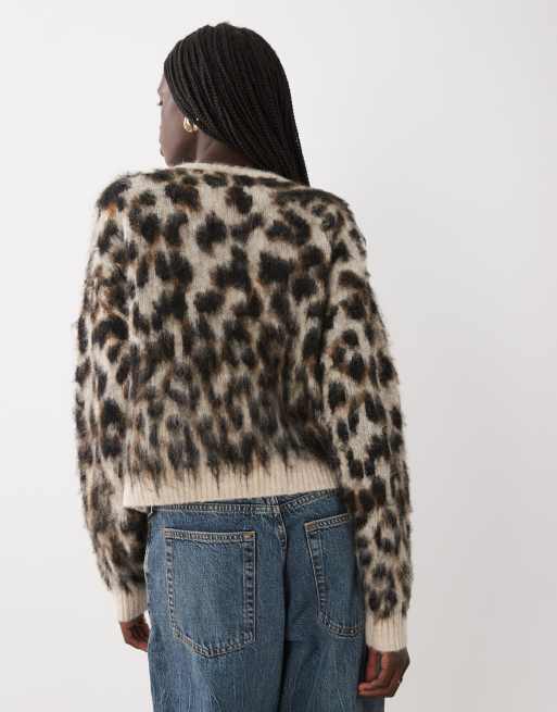 Miss Selfridge brushed knitted jumper with embellished detail in animal, 4 of 4