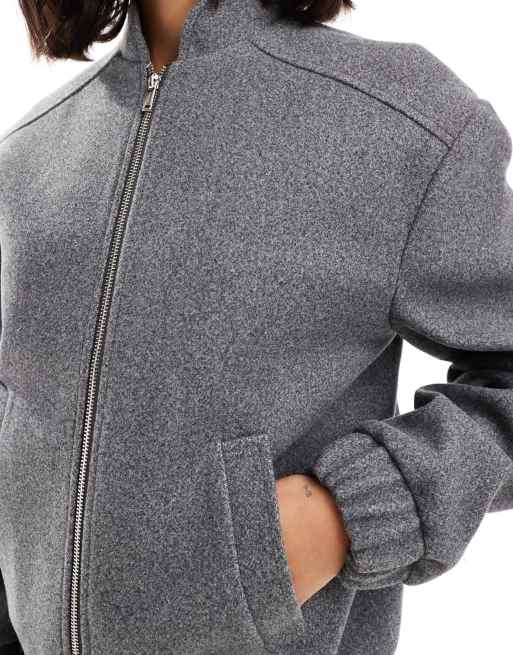 Miss Selfridge brushed oversized bomber jacket in gray | ASOS