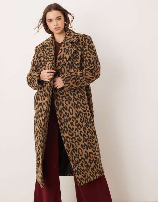 Miss Selfridge Brushed Oversized Maxi Coat in Leopard print Multi