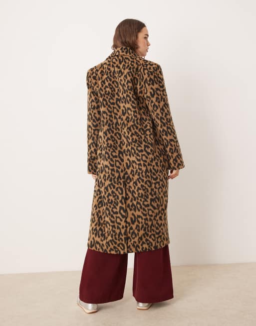 Miss Selfridge brushed oversized maxi coat in leopard print