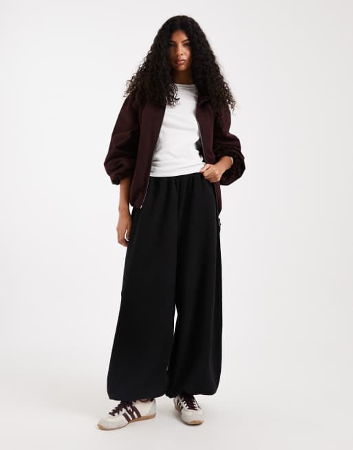 Miss Selfridge brushed rib balloon pants in black (part of a set), 3 of 5