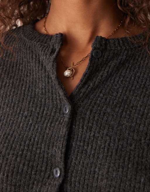 Miss Selfridge brushed rib cardi in charcoal gray, 3 of 4