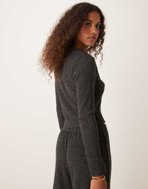Miss Selfridge brushed rib cardi in charcoal gray, 4 of 4