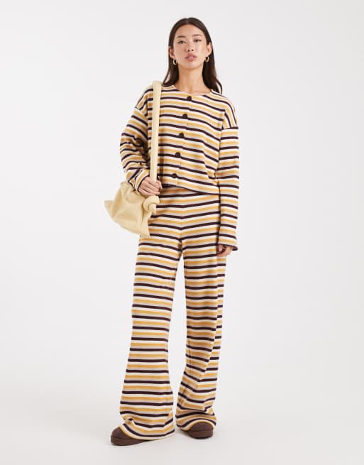 Miss Selfridge brushed rib cardigan co-ord in burgundy stripe, 3 of 4