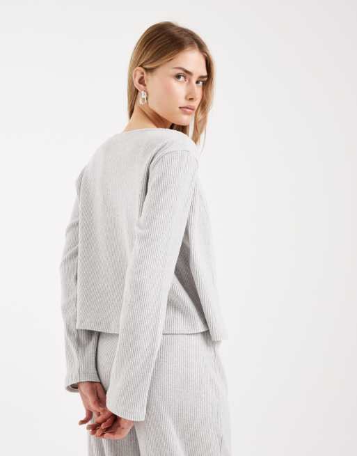 Miss Selfridge brushed rib cardigan with lace co-ord in light grey, 2 of 4