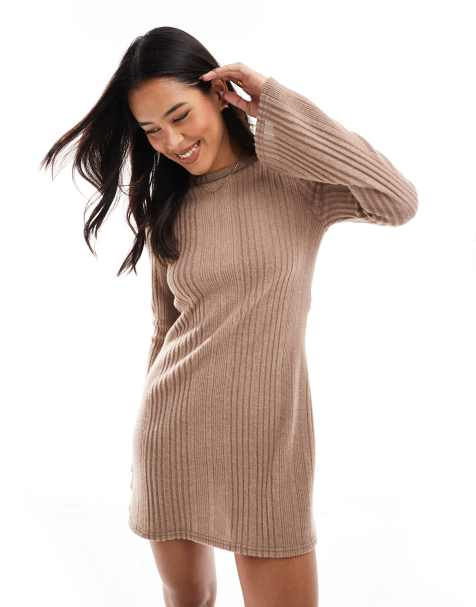 Miss Selfridge brushed rib flare long sleeve mini dress - view 1