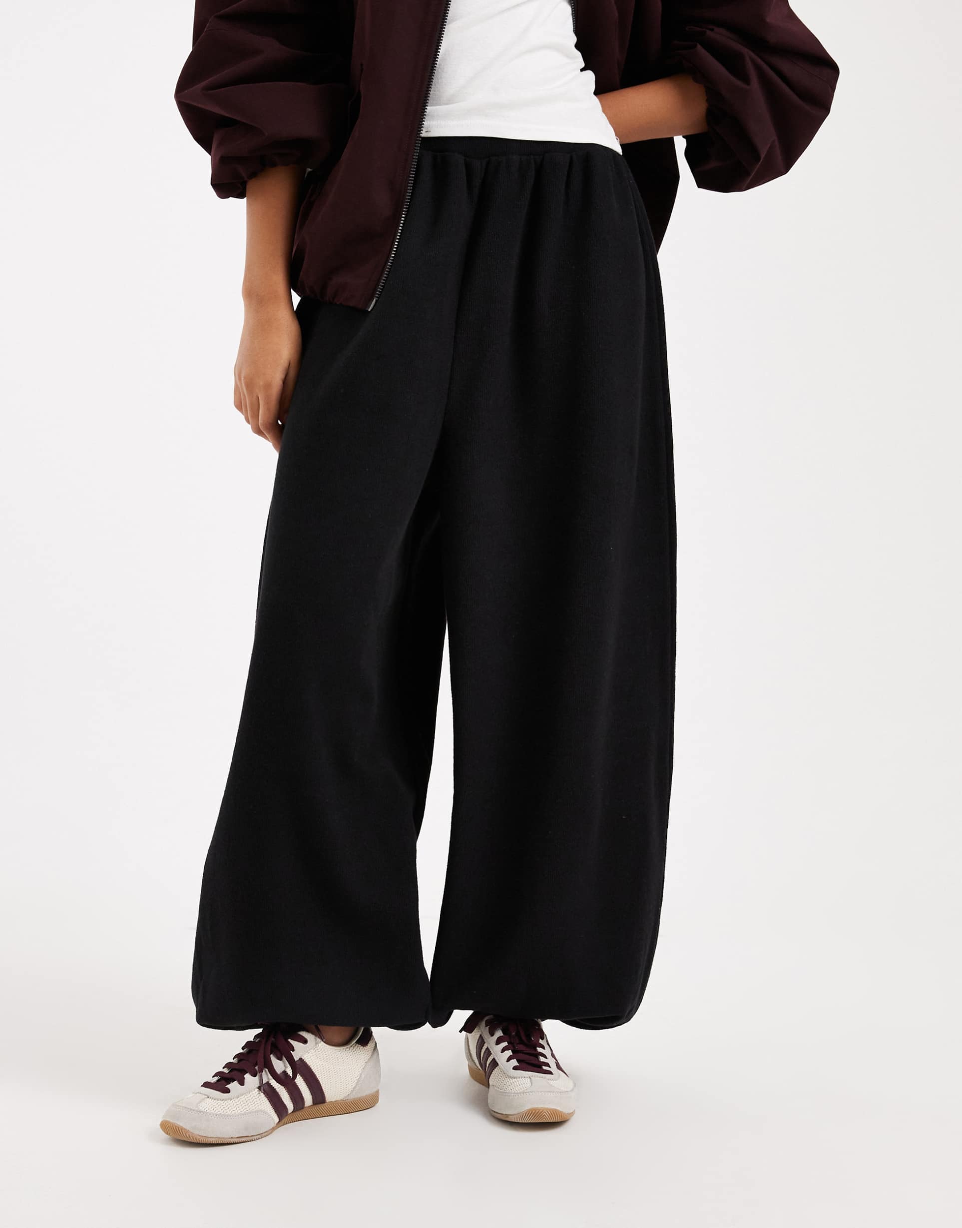 miss selfridge brushed rib knit balloon pants in black - part of a set