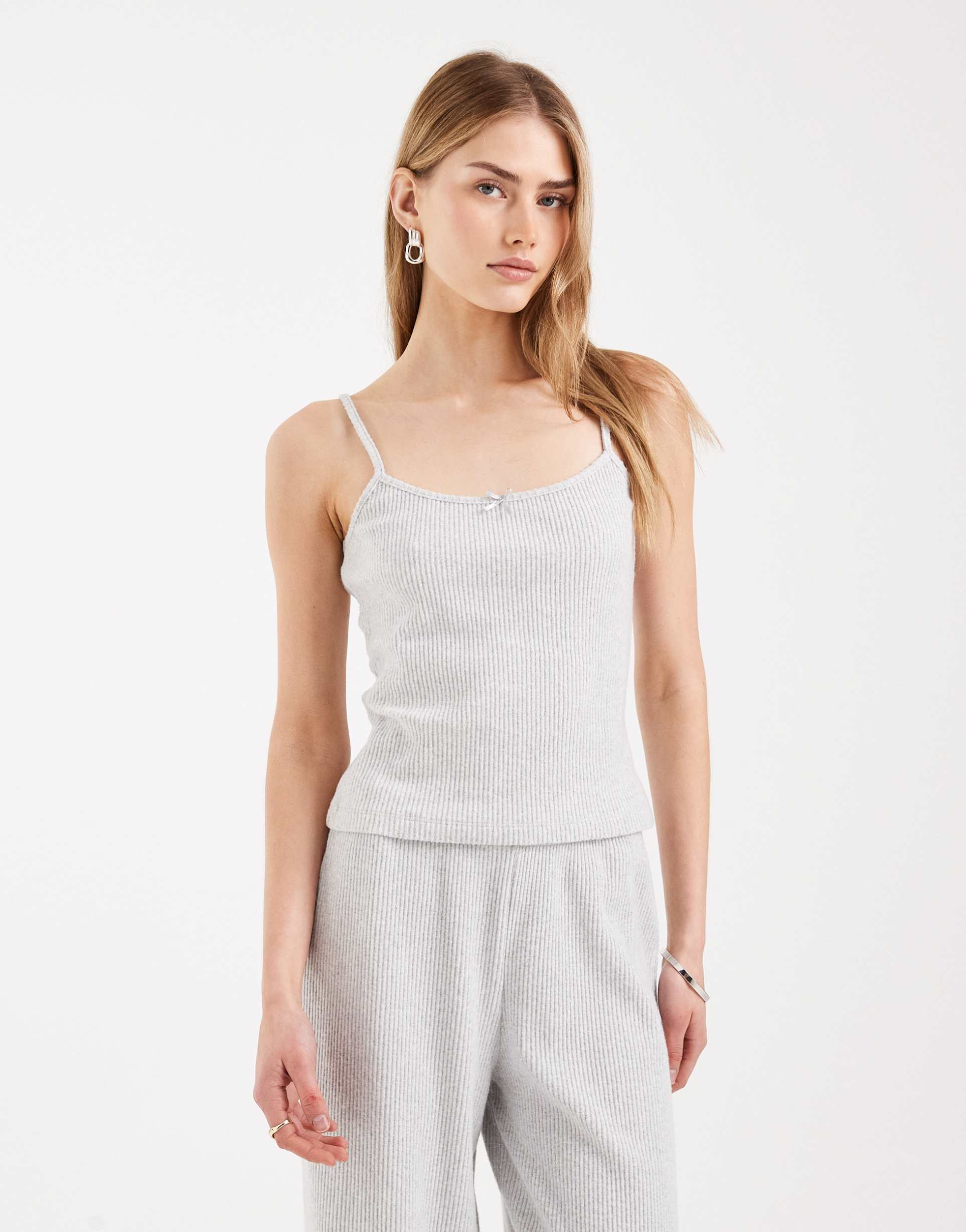 miss selfridge brushed rib knit cami top in light gray - part of a set