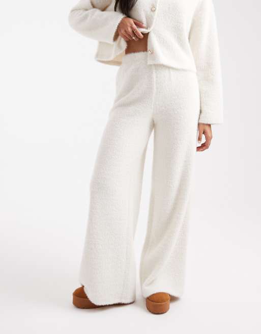 Miss Selfridge brushed rib knit wide leg pants in cream, 2 of 5