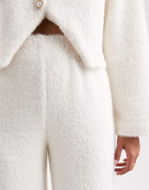 Miss Selfridge brushed rib knit wide leg pants in cream, 5 of 5