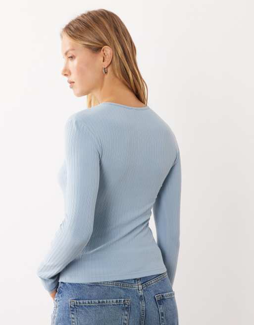 Miss Selfridge brushed rib lace cuff cardigan in blue , 4 of 4