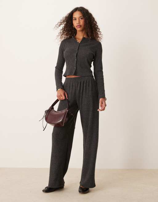 Miss Selfridge brushed rib set in charcoal gray