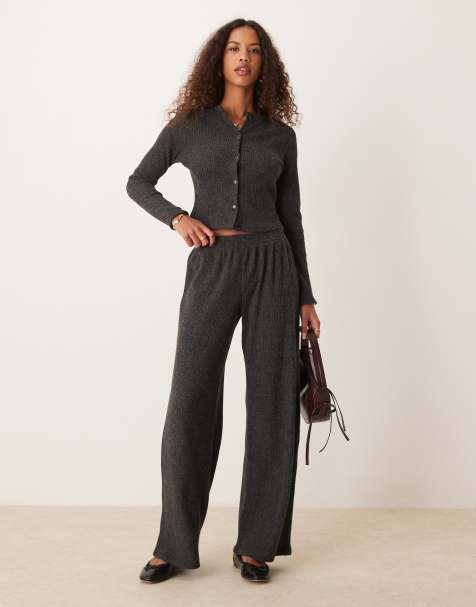 Miss Selfridge brushed rib wide leg trouser - view 1