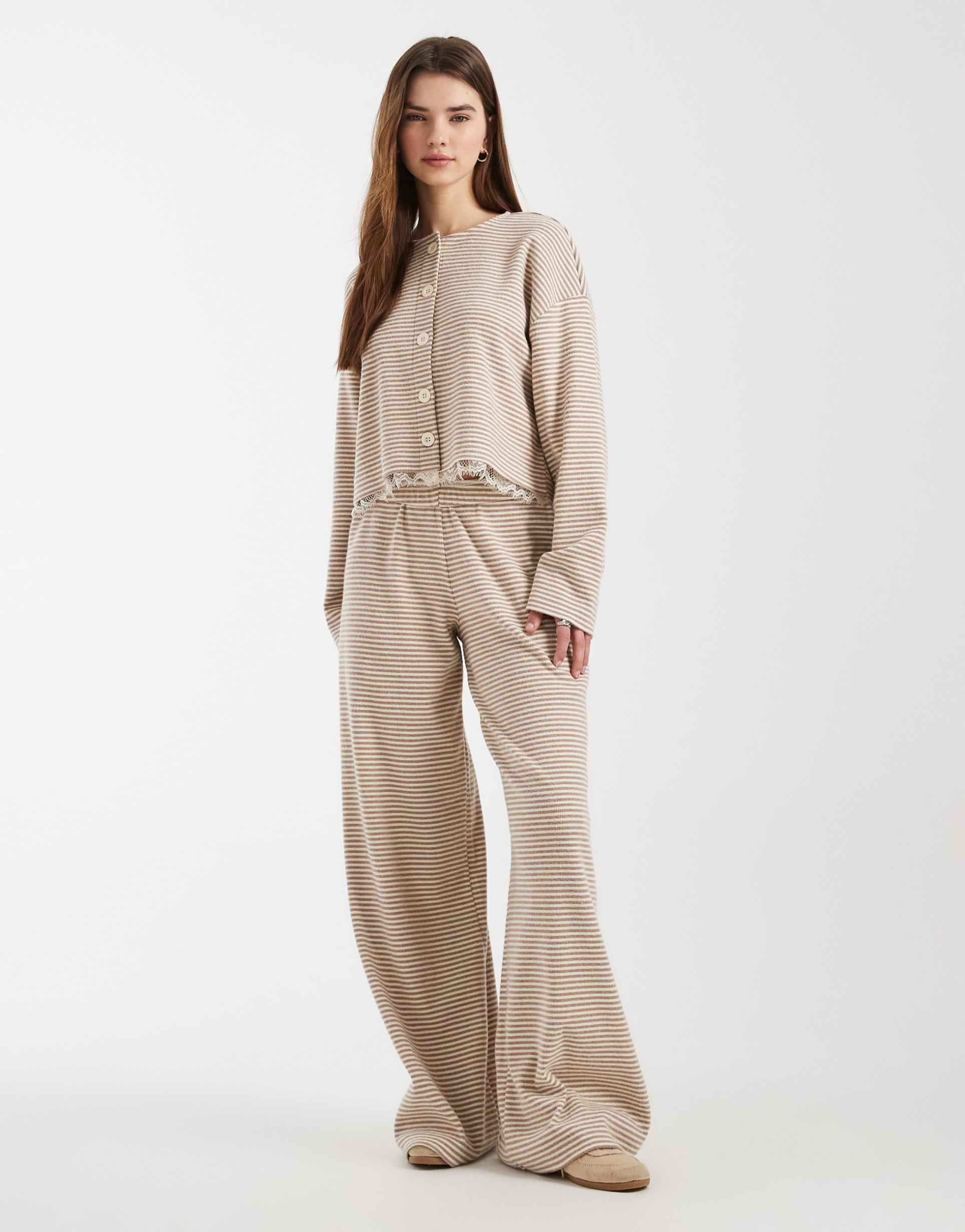 miss selfridge brushed wide leg pants in stripe