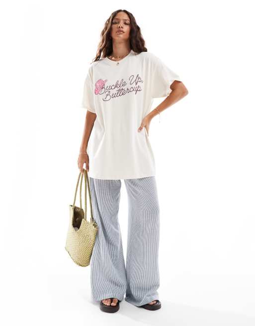 Miss Selfridge buckle up buttercup western graphic baby tee in cream, 2 of 4
