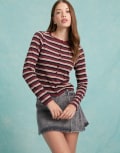 Miss Selfridge burgundy stripe cardigan-Multi