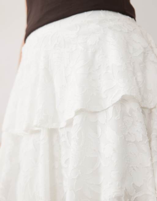 Miss Selfridge burnout layered rara mini skirt in white, 3 of 5