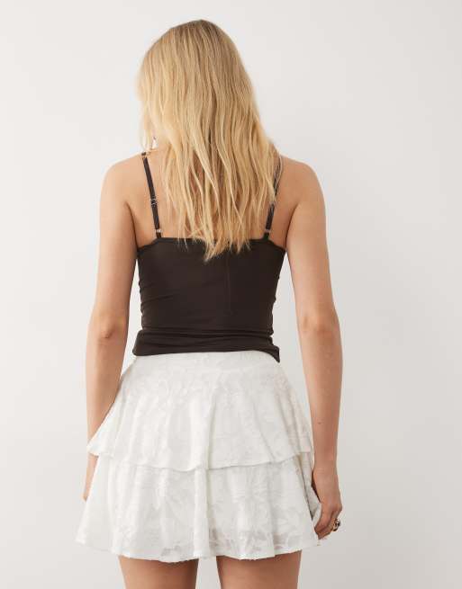 Miss Selfridge burnout layered rara mini skirt in white, 5 of 5
